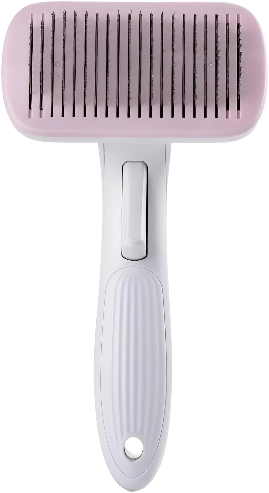 Automatic pet hair removal comb with needle design in blue, grey, green, and pink colour options