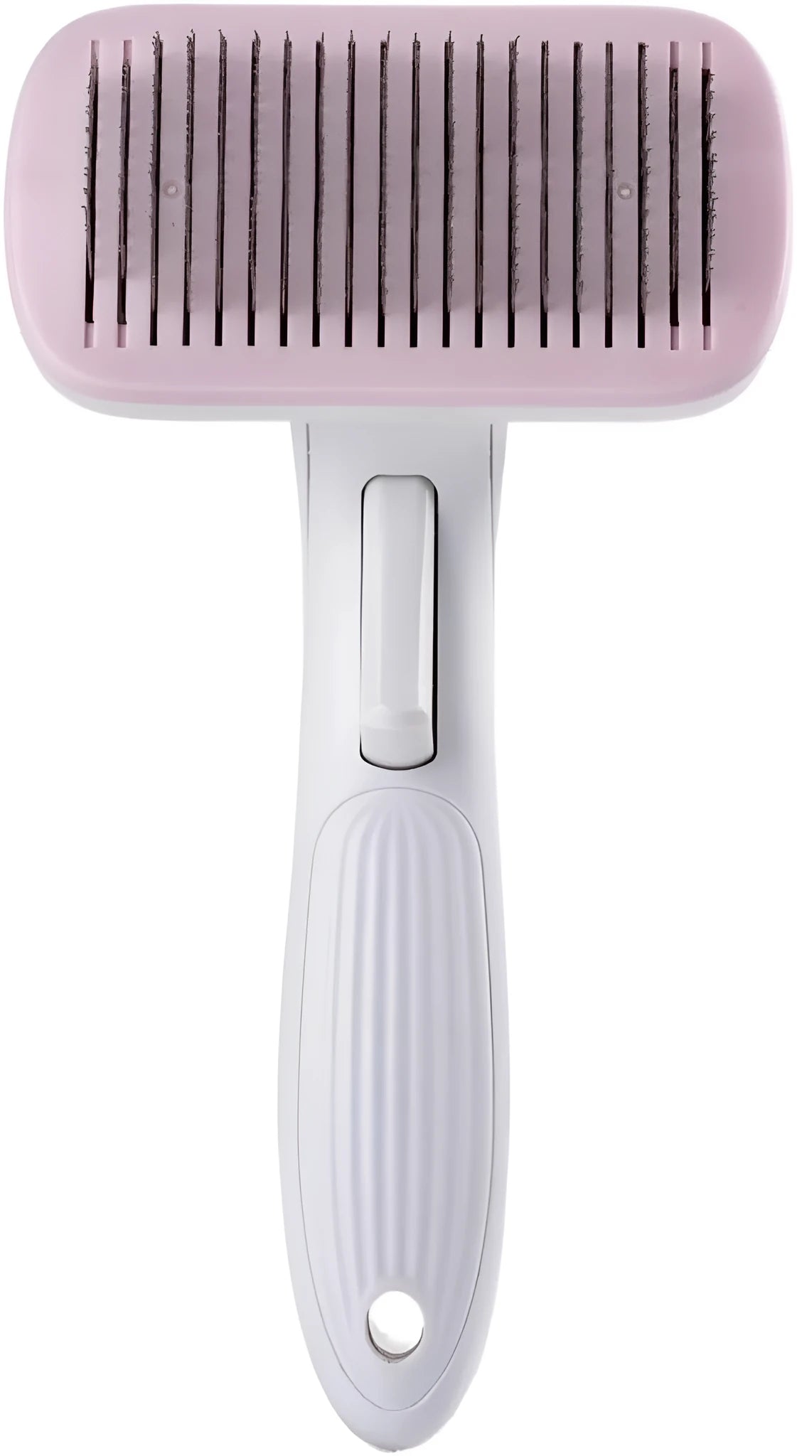 Automatic pet hair removal comb with needle design in blue, grey, green, and pink colour options