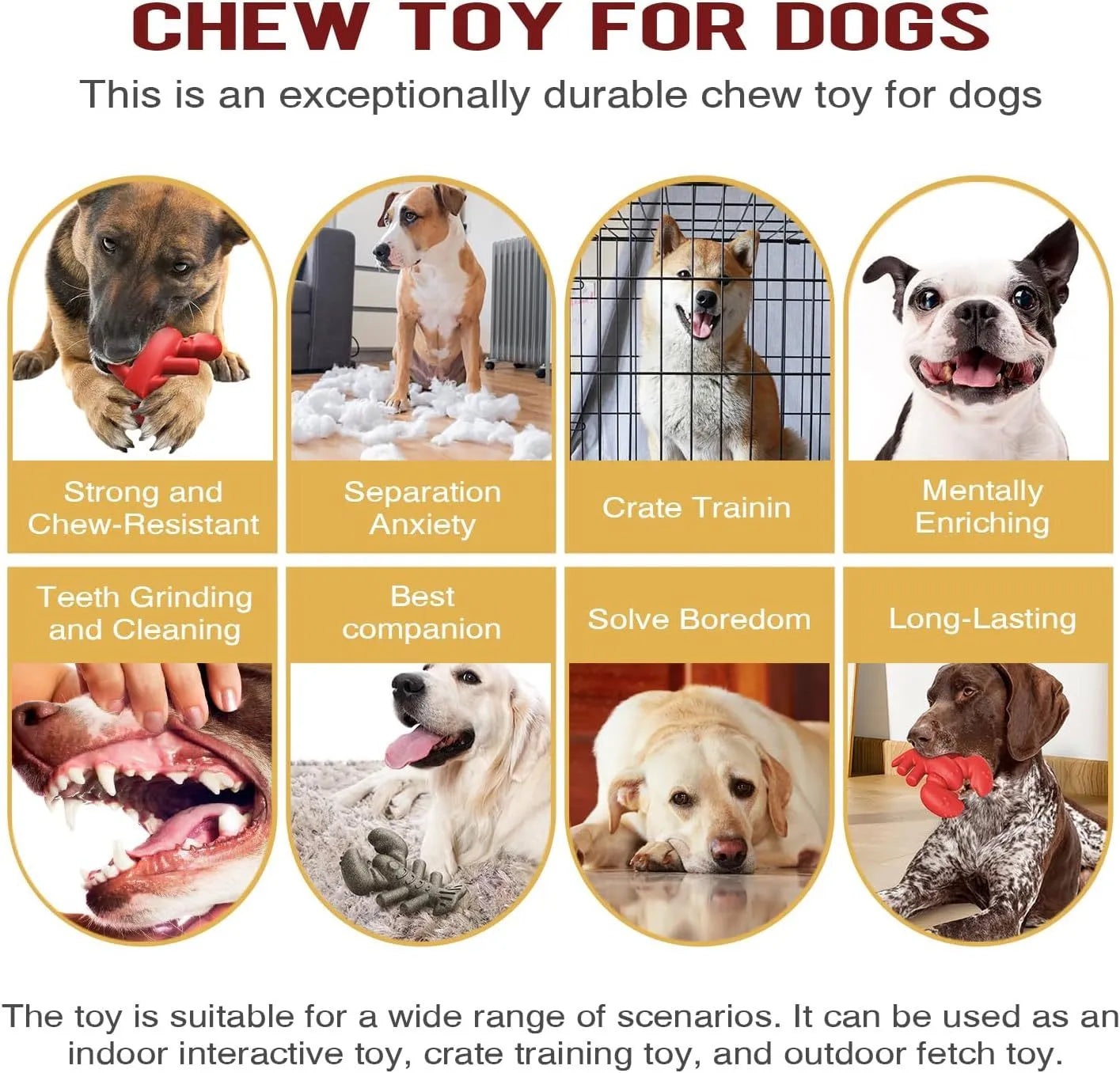 Red hard material dog chew toy for large aggressive chewers measuring 170mm