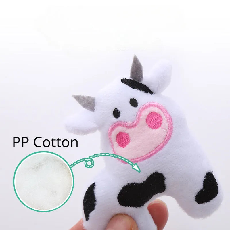 A plush cat toy in the shape of a cow, crocodile, or parrot, filled with catnip for interactive play.