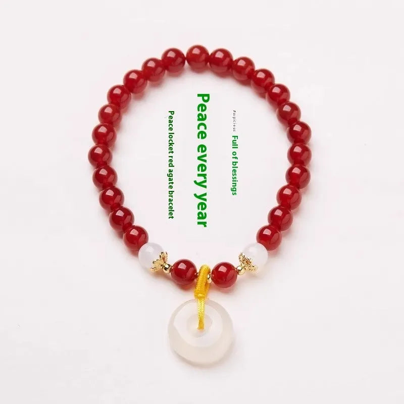 Handmade natural jinsi jade safety buckle bracelet with 6mm beads in Chinese traditional style