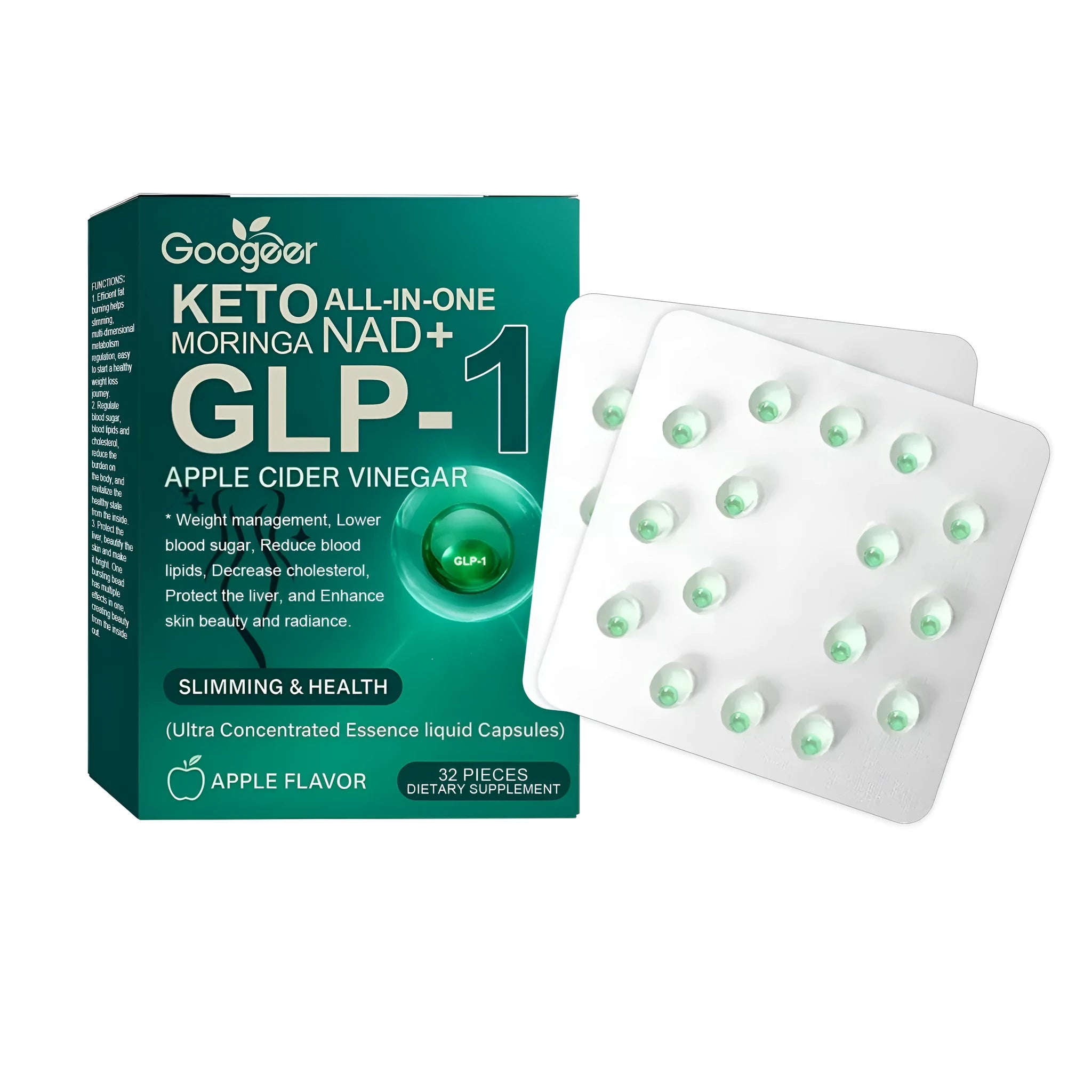 Ultra concentrated liquid capsules supplement with turmeric, Moringa, and NAD+ in a 32-piece pack