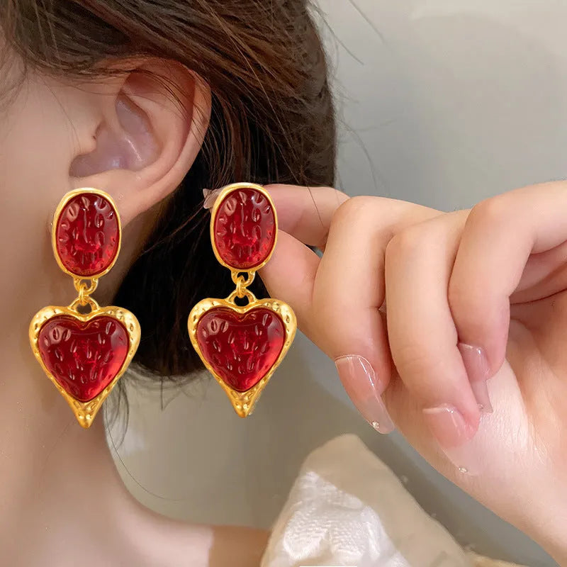 Silver needle pleated oval love heart stud earrings in four colour options