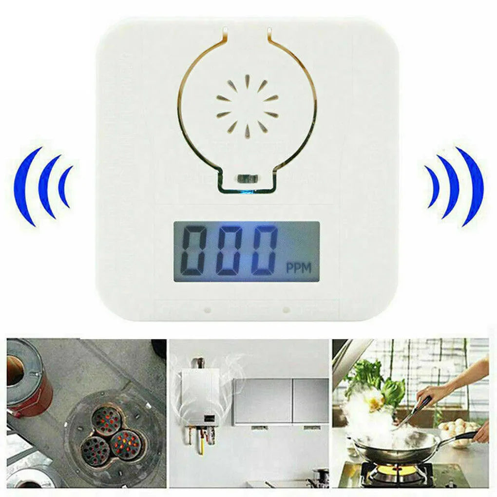 White wireless carbon monoxide alarm mounted on a wall for detecting coal stove gas.