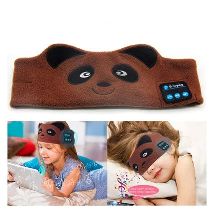 Black wireless Bluetooth sleeping eye mask with integrated speakers for music and sleep