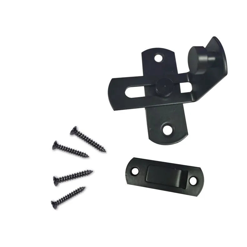 Stainless steel and carbon steel sliding door lock with flat shackle for barns.
