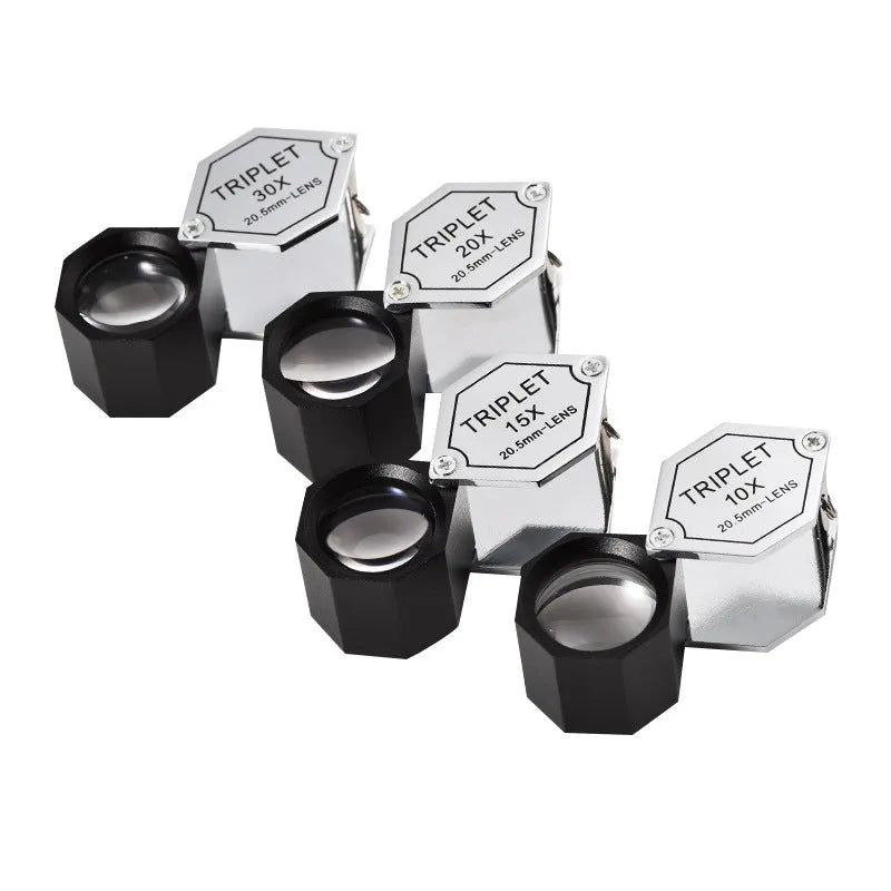 Handheld metal jeweller's magnifying glass with optical glass lens for stamp and coin inspection