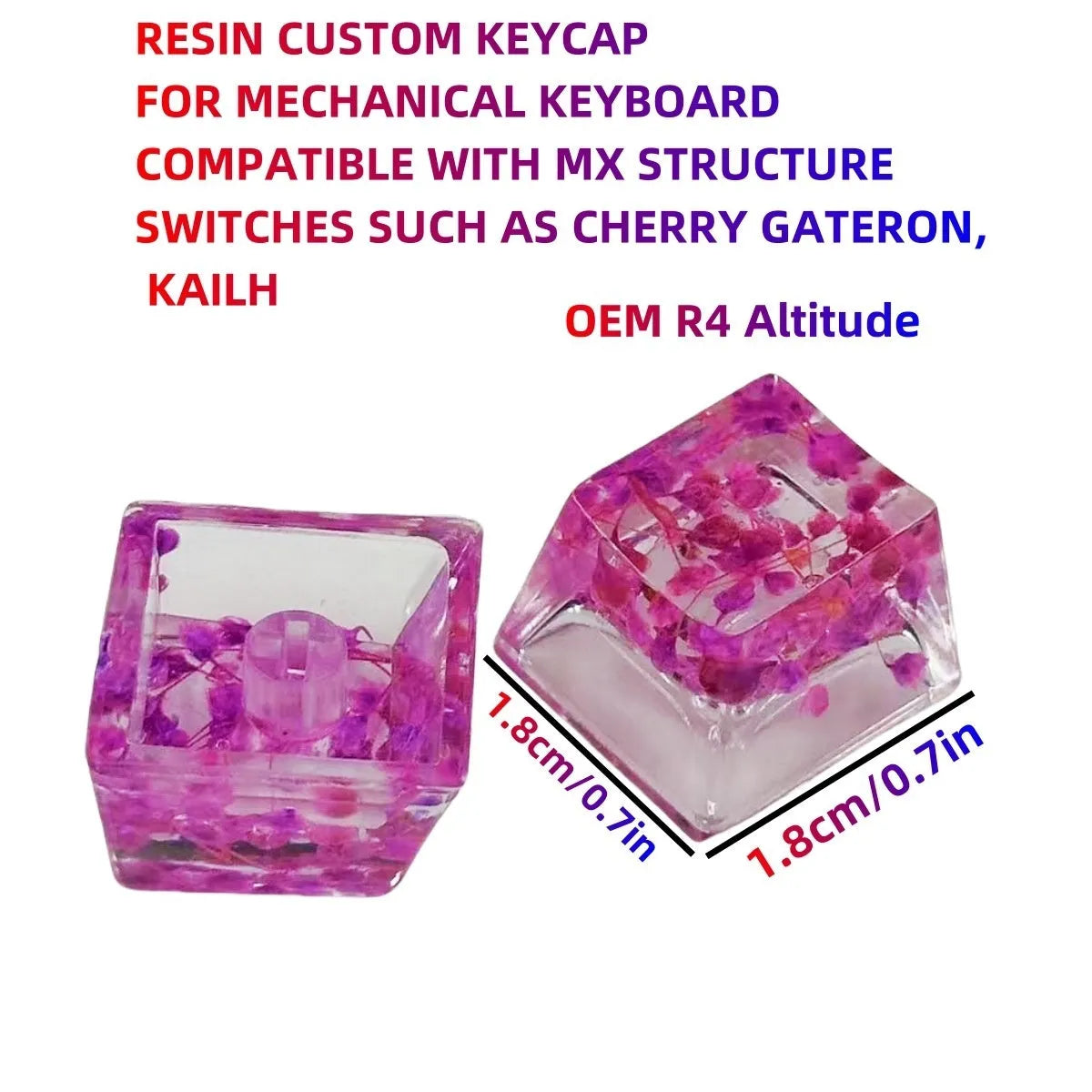 Green resin transparent keycap with glitter starry sky design for mechanical keyboards.