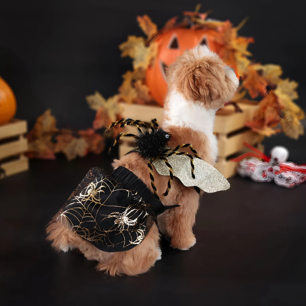 Black polyester dog Halloween suit costume available in sizes S M L XL for pet party wear
