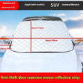 Large luxury aluminium foil winter car cover for SUVs with five black magnetic fasteners and silver reflective edge stripes.