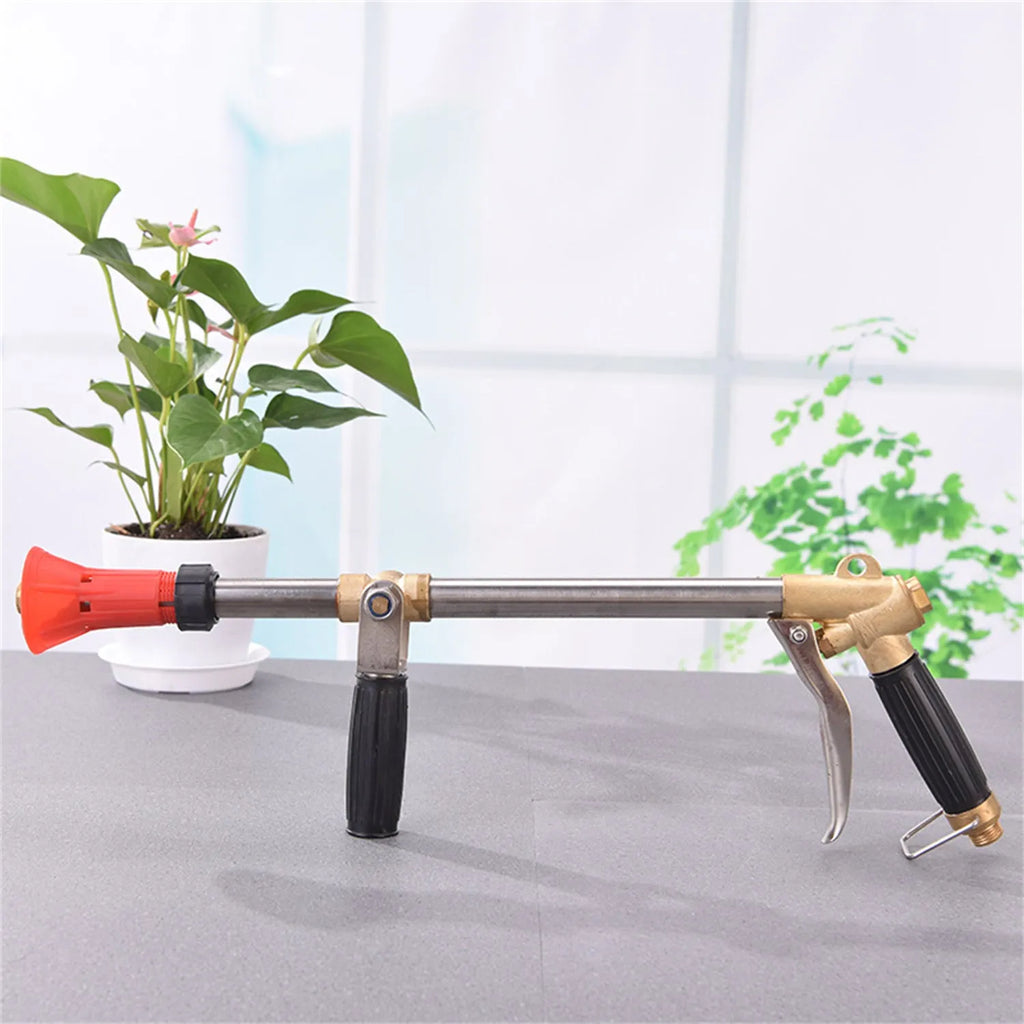 Submachine gun style agricultural spray gun with adjustable pressure control for pesticide application