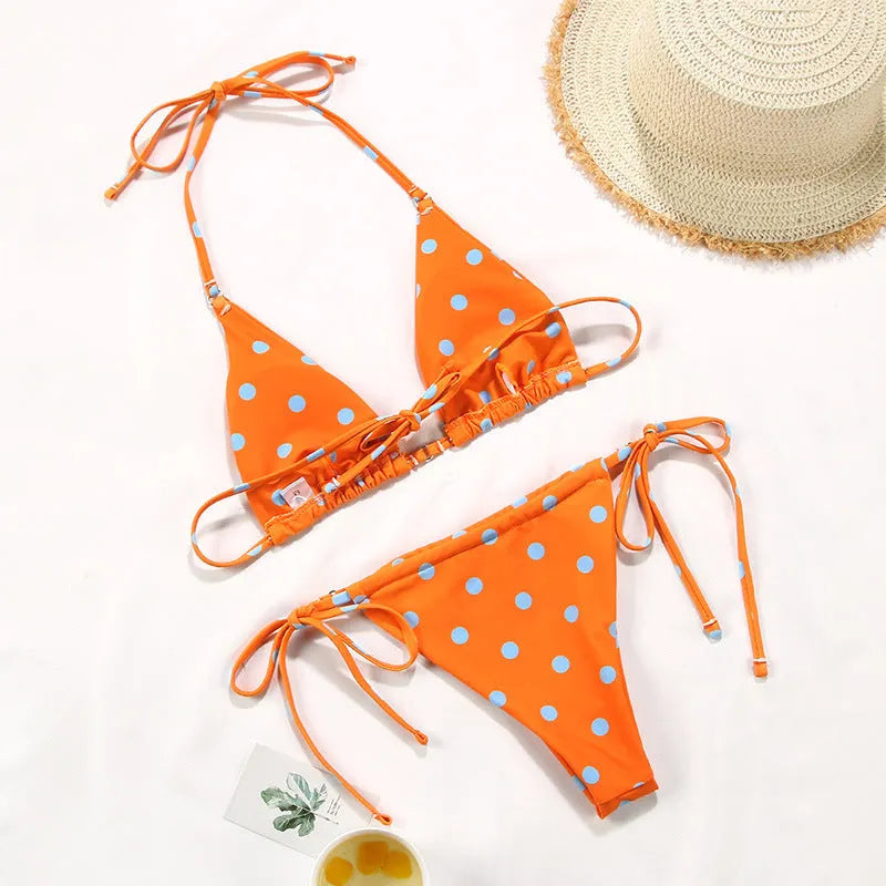 Women's polka dot print split swimsuit bikini available in multiple colours and patterns