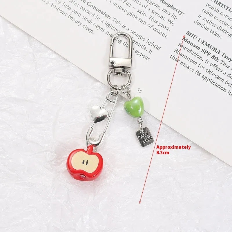 Fruit pattern plastic resin mobile phone charm keychain with rope attachment for iPhone cases