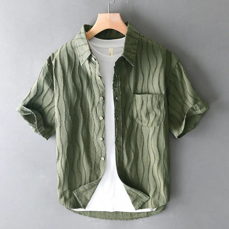 Men's pure cotton casual short sleeve shirt in Japanese fresh loose fit style