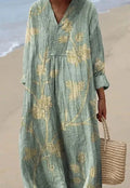 Casual long sleeve floral shirt dress with 3D print pattern on a mannequin