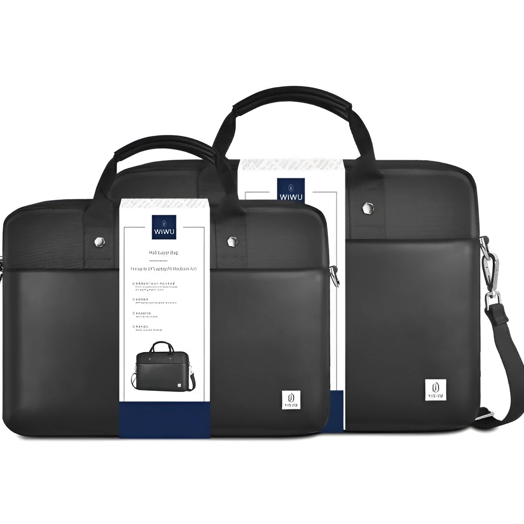 Black Oxford cloth computer organiser handbag with multiple pockets and security lock for 14" or 15.6" laptops