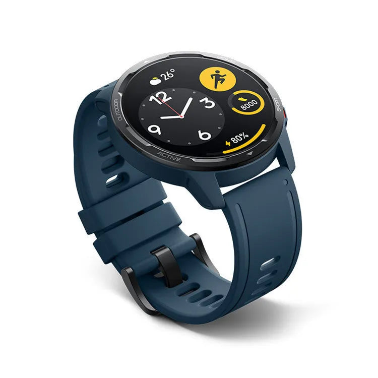 Dual-band GPS smart watch with 1.43-inch touchscreen on silicone strap in black, white, or blue