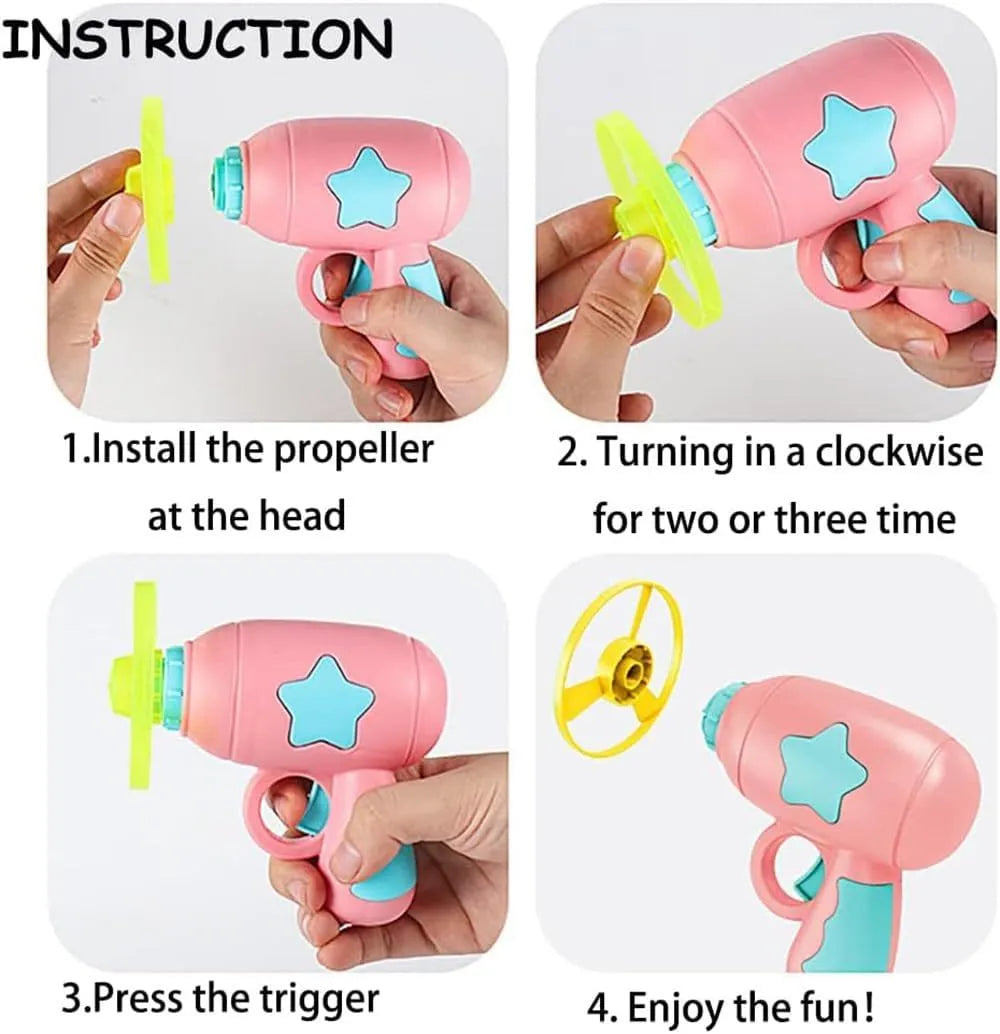 Blue interactive cat toy gun with plastic frisbee on launch mechanism for indoor feline play