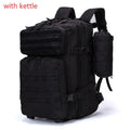 Men's waterproof Oxford camouflage backpack in army green with geometric pattern, 56-75L capacity for hiking