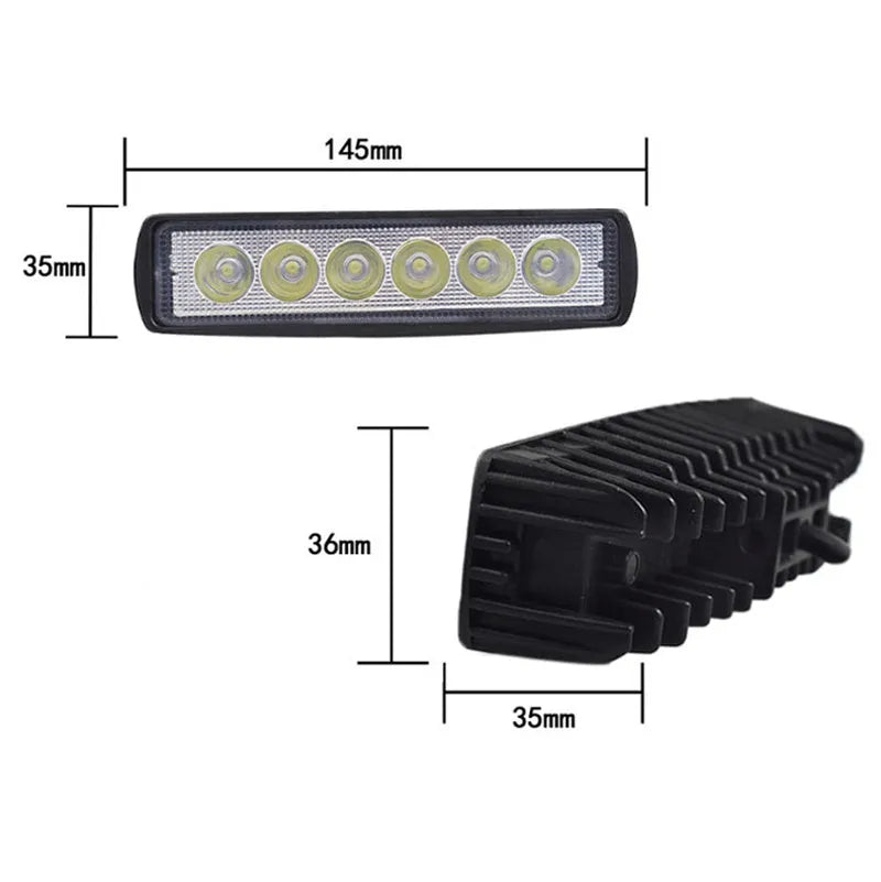 Black die-cast aluminium auxiliary driving light with six LED bulbs and polycarbonate lens for vehicle mounting.