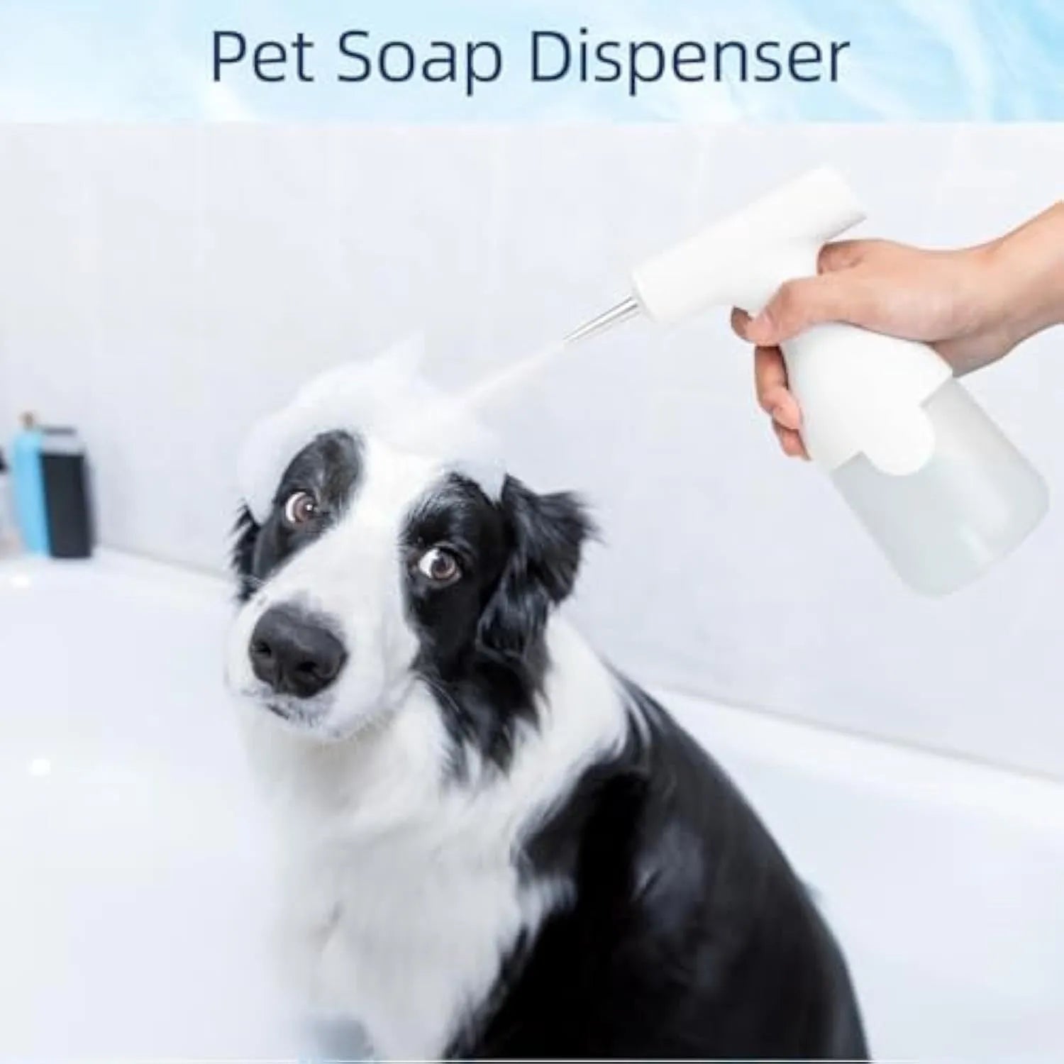 White electric foam soap dispenser with two nozzles and USB charging cable for pet bathing and household cleaning