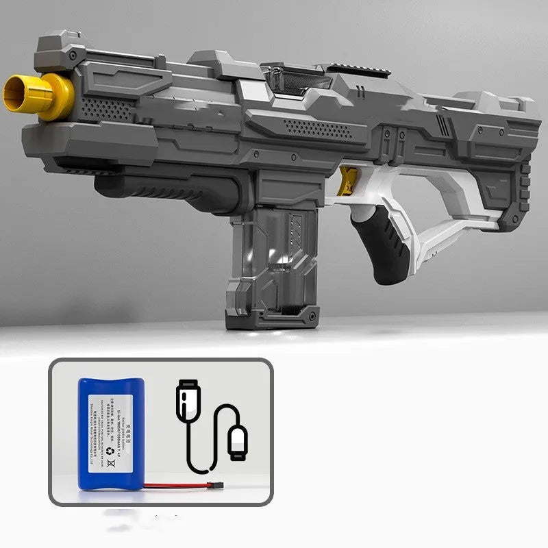 Electric water gun in ocean blue with continuous firing function and plastic body for outdoor use