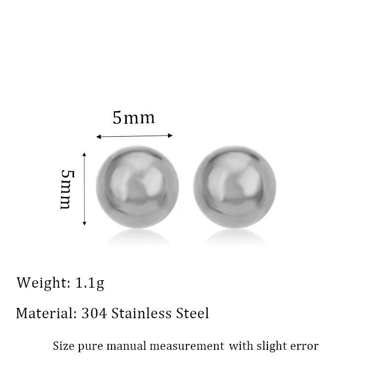 Stainless steel ball stud earrings in gold and silver tones showing 3mm to 6mm size variations