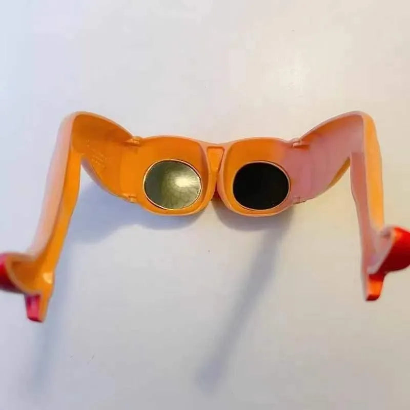 Orange personality leg hip sunglasses with distinctive design measuring 15cm wide