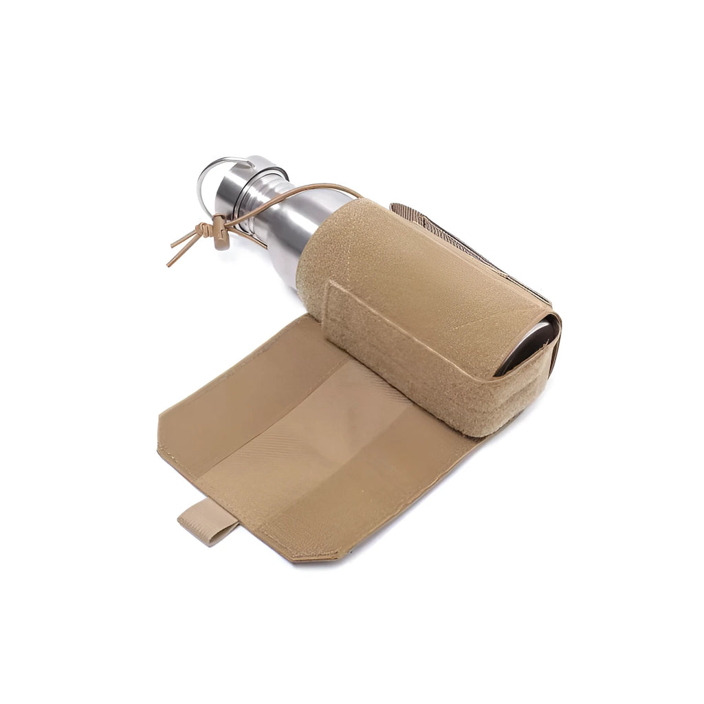 Adjustable outdoor bottle cover in Oxford cloth, shown in black and khaki colour options.