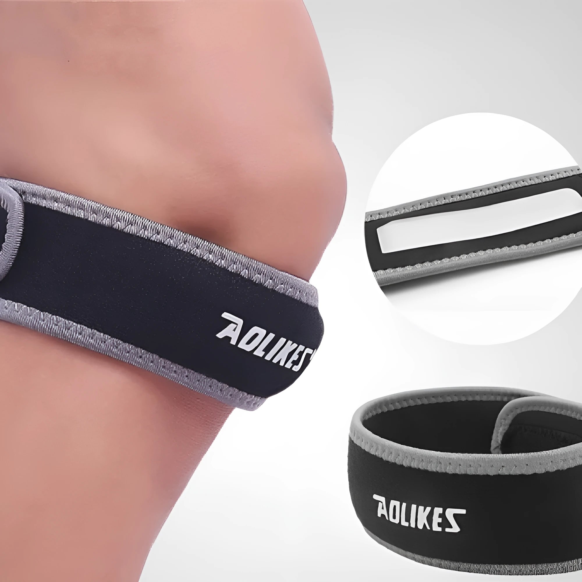 Black and gray edge patella retinaculum knee pad made of SBR and silicone for running and cycling