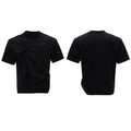 Men's black cotton T-shirt with three-dimensional pleated stitching and asymmetrical design details on round neck