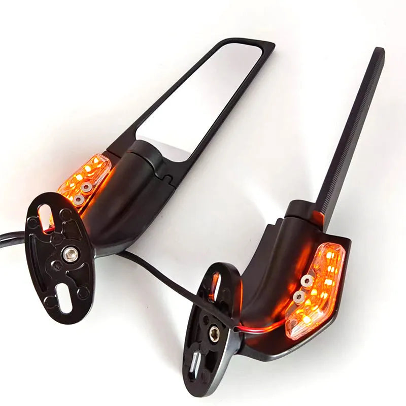 Yellow motorcycle rearview mirror spoiler with convex reflector lens and aluminium alloy housing