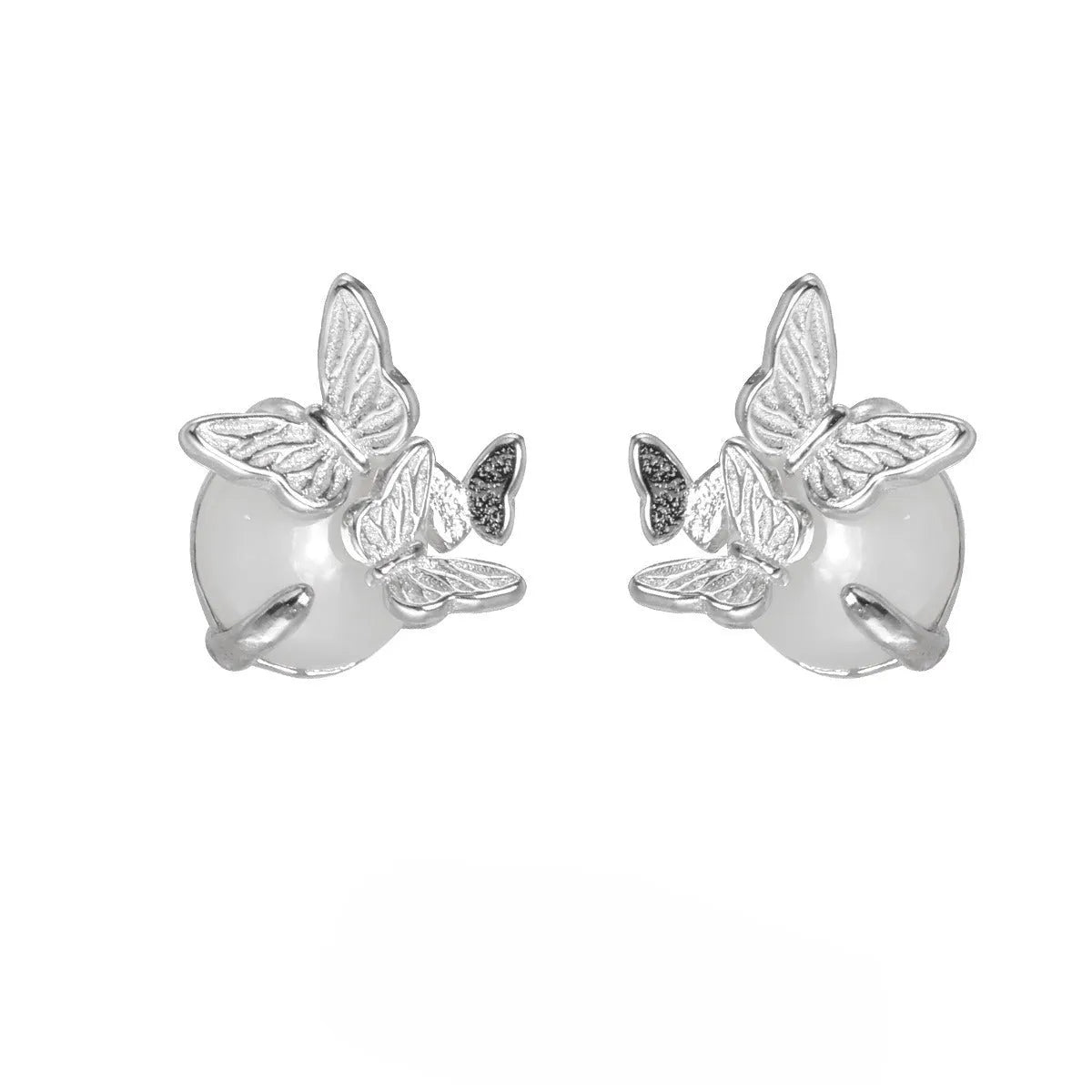 Butterfly-themed sterling silver ear studs with electroplated gold or white gold finish