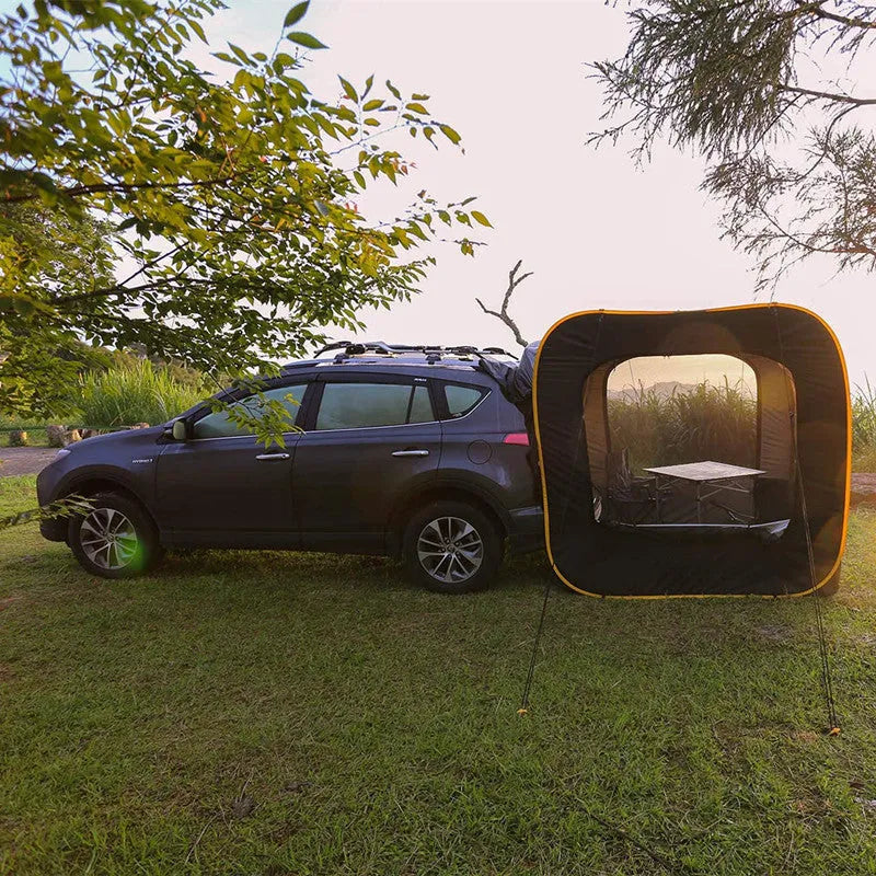 Black pop-up outdoor camping car tail tent unfolded to 200x200x200cm with waterproof Oxford cloth and steel framework