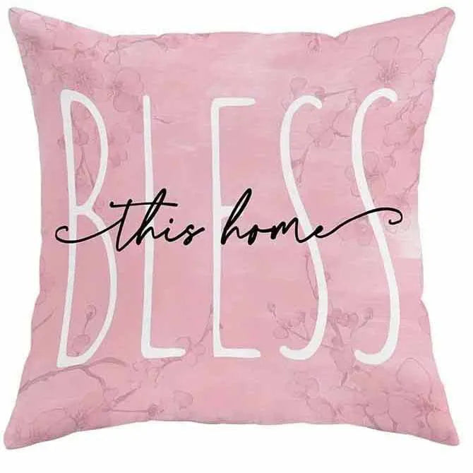 45cm square short velvet cushion cover with cherry blossom and letter pattern in one of four available colours.