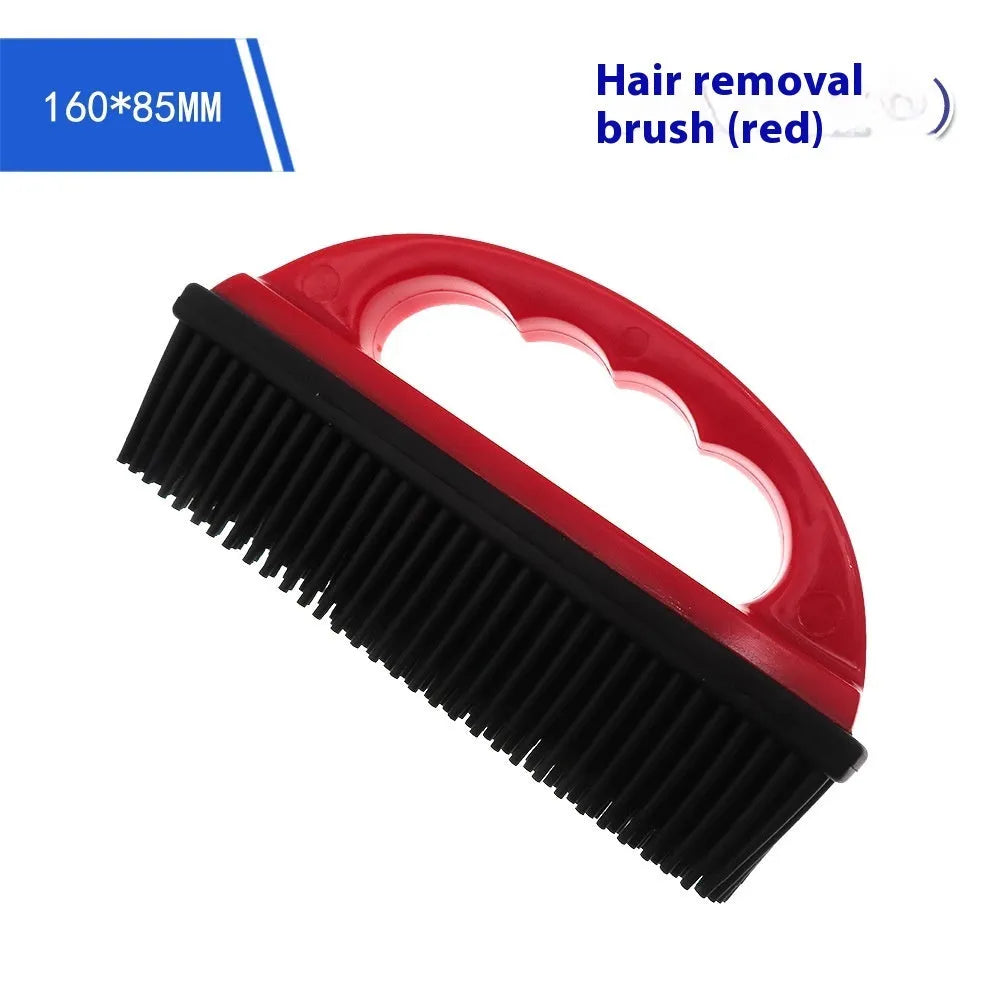 Red pet hair removal brush with massage function for grooming and carpet cleaning, measuring 160mm