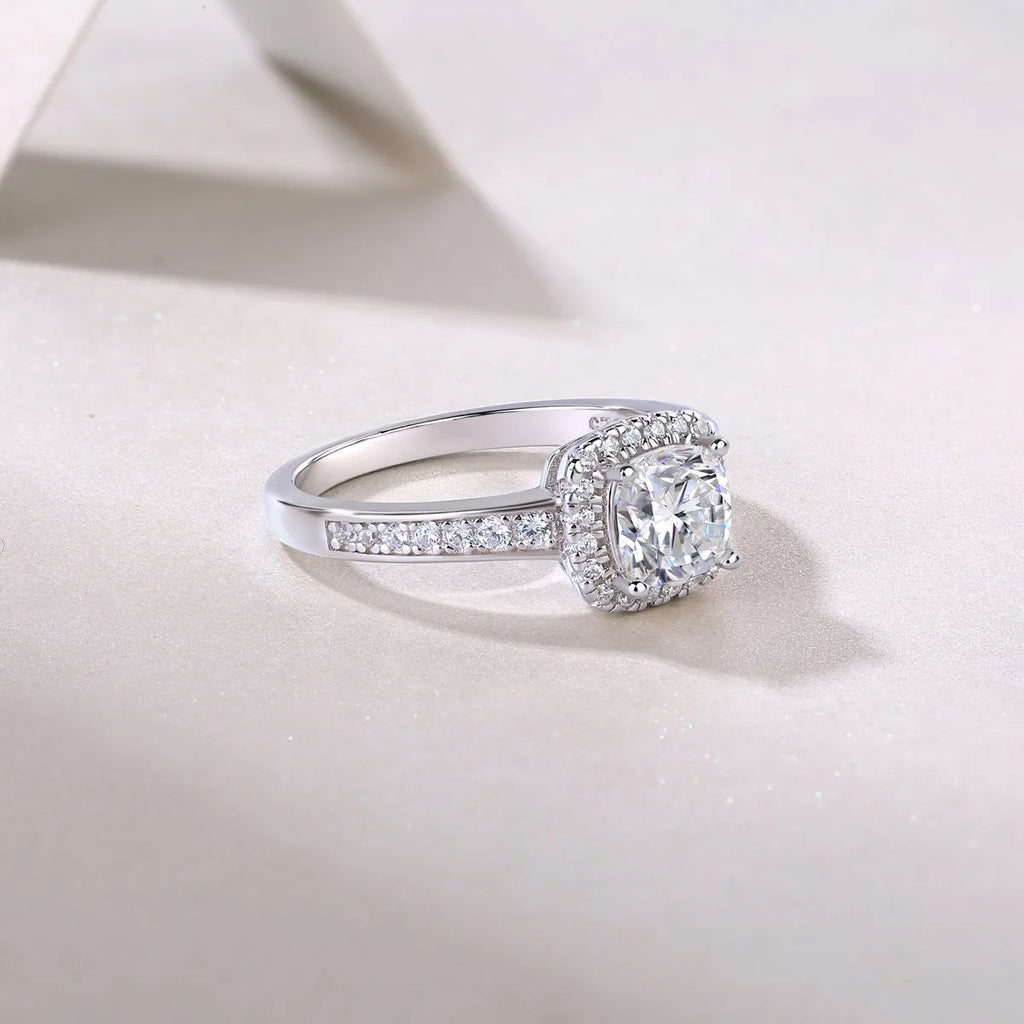 Square moissanite 6x6mm wedding ring set in S925 silver with platinum plating