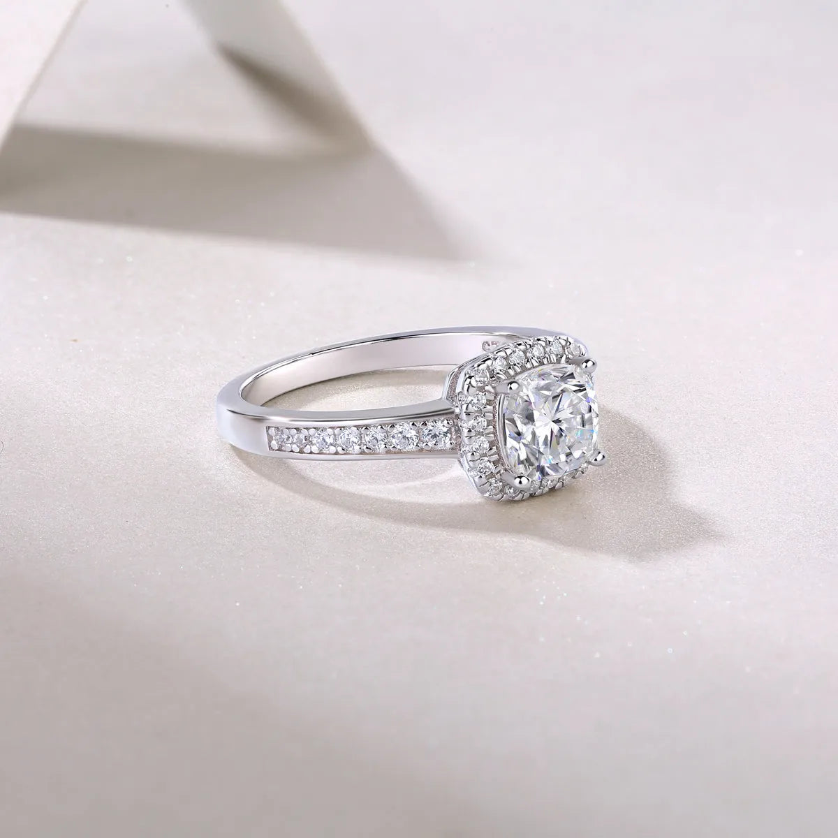 Square moissanite 6x6mm wedding ring set in S925 silver with platinum plating