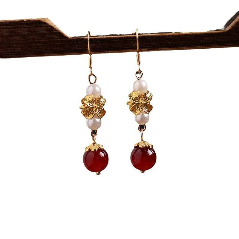 Women's geometric retro earrings with electroplated alloy construction for Han cheongsam outfits