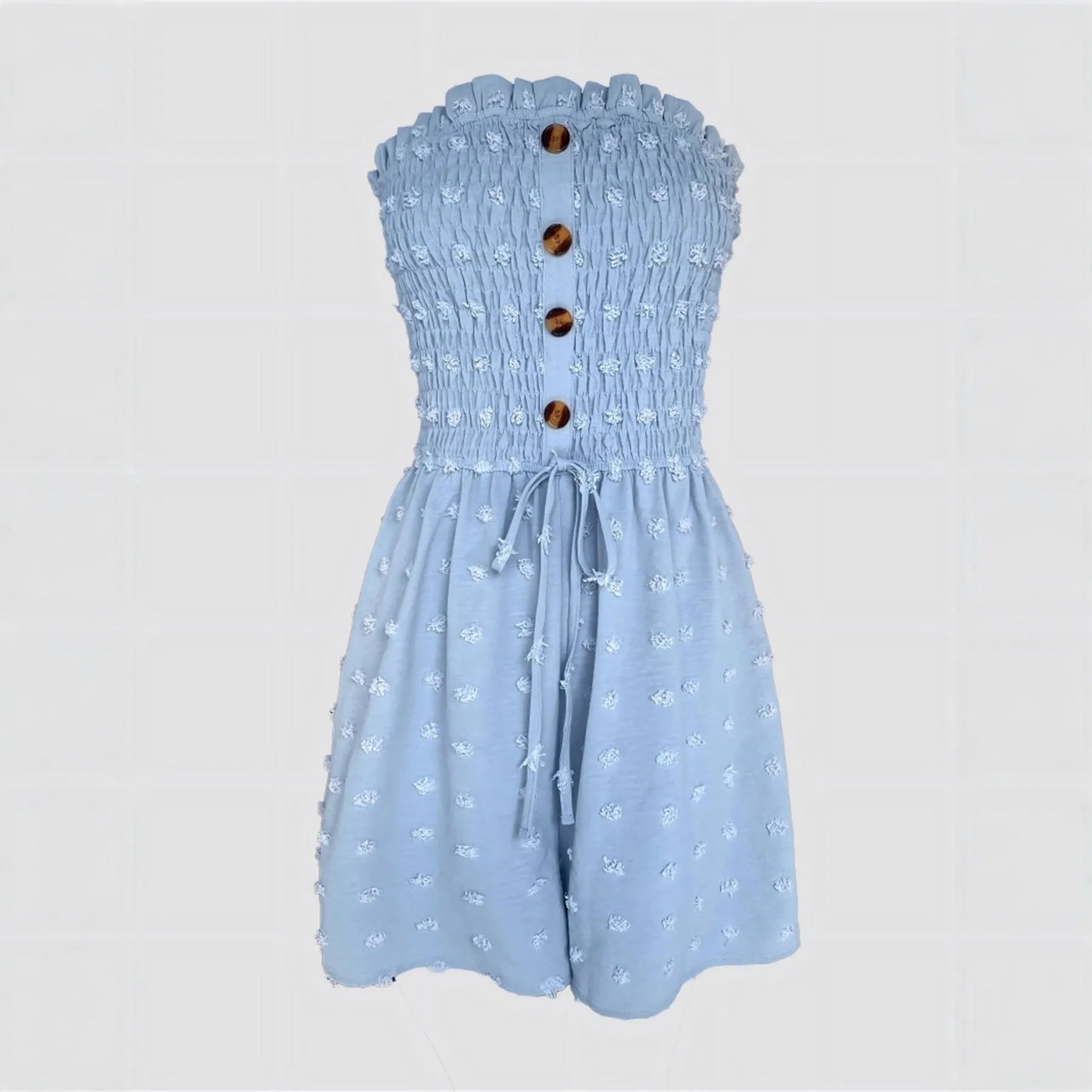 Women's sleeveless off-shoulder jumpsuit in blue polyester casual Japanese Korean style