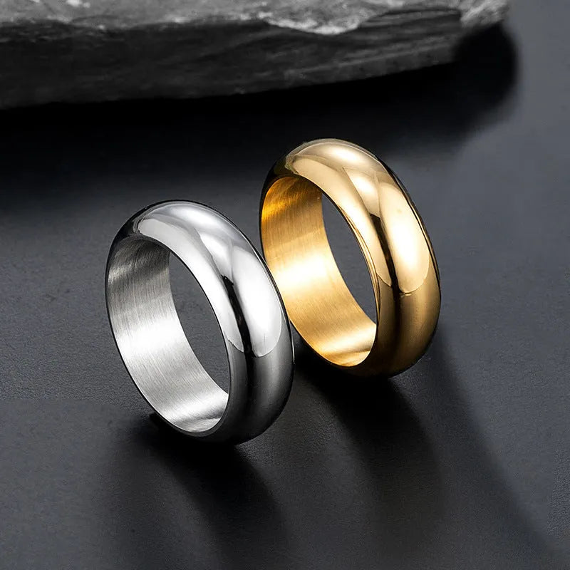 Glossy titanium steel electroplated ring in gold, black or steel colours, sizes 7-12