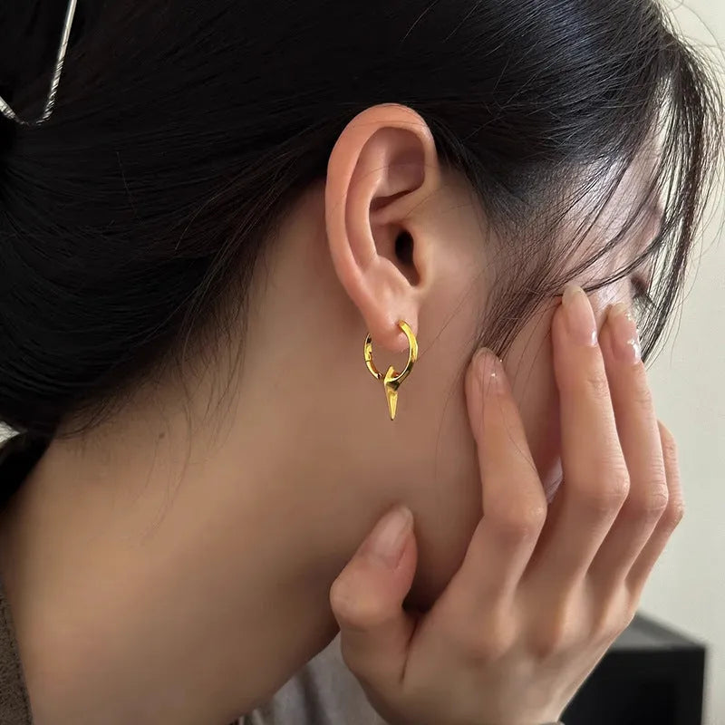 Platinum finished star geometric ear clips with copper construction for women