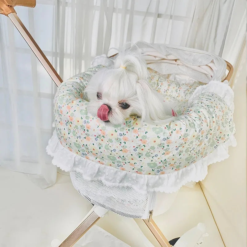 Pet stroller three-piece set with removable towel, cushion and pillow in pure cotton material