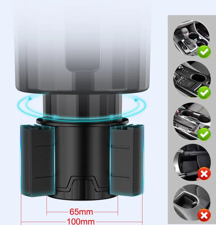 Matte black adjustable car cup holder expander for extra large bottles and travel cups