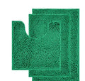 Chenille long hair bathroom toilet carpet three-piece set showing U-shaped and rectangular mats.