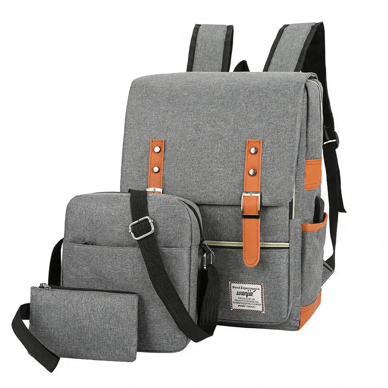 Three-piece waterproof Oxford cloth business backpack in black with curved shoulder straps