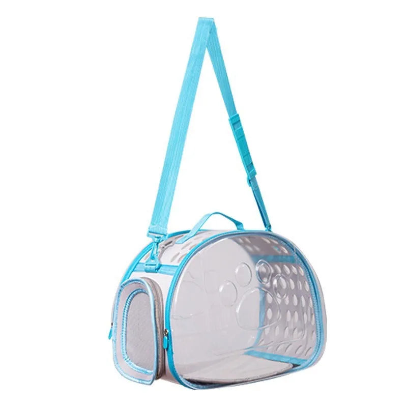 Transparent hard EVA space capsule backpack for cats, shown in green, with large interior and backpack straps.
