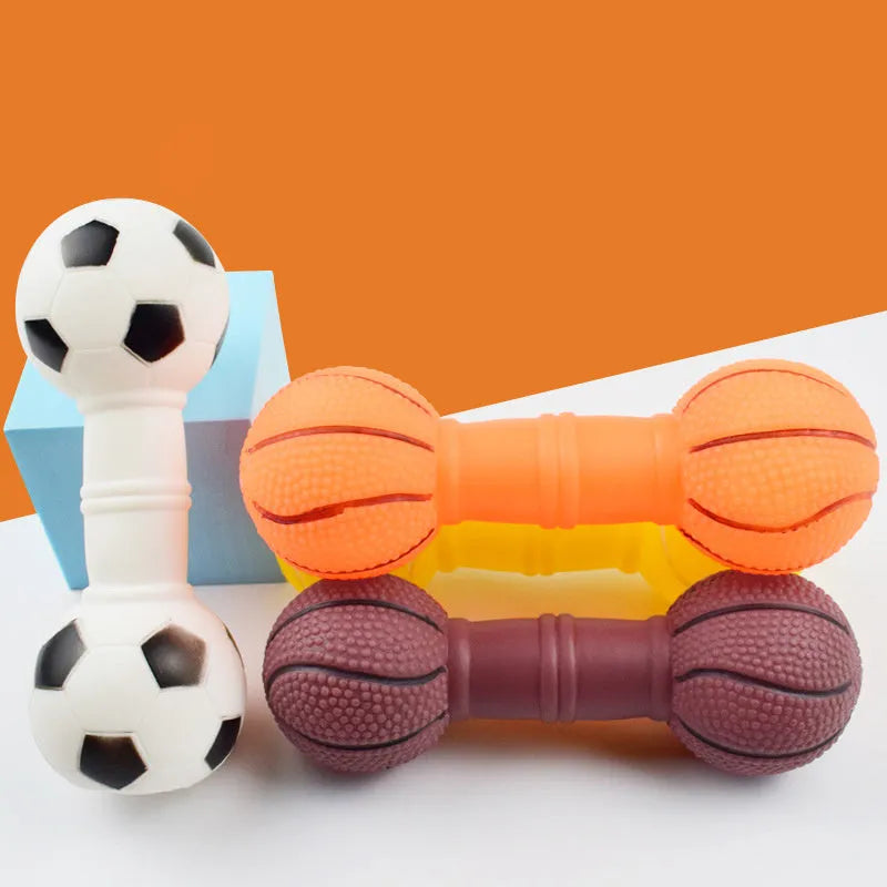 PVC football dumbbell shaped squeaky chew toy for dogs in assorted colours
