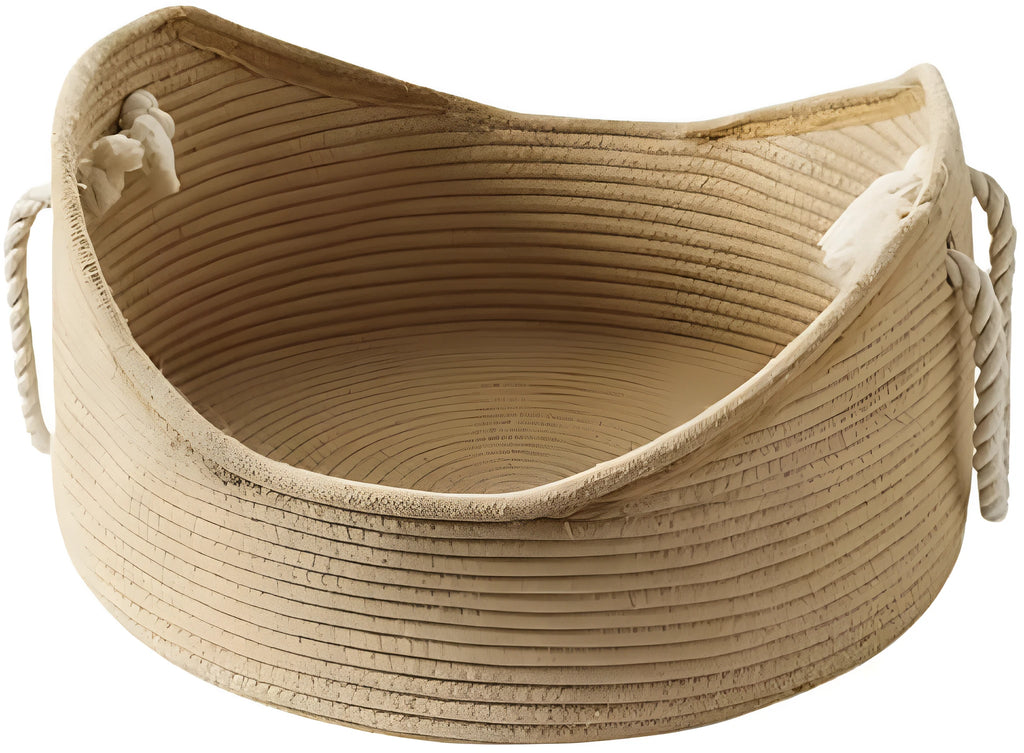Wicker-style corrugated paper cat bed basket with integrated scratching surface