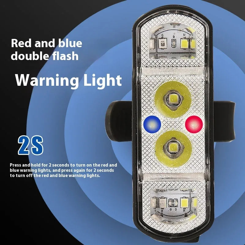 Black bicycle headlight with 350 lumen output and rechargeable battery mounted on handlebars